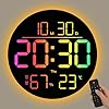 10-Inch RGB LED Digital Wall Clock, Modern Smart Decor with Remote Control, Temp Humidity Date Display, Auto-Brightness Circular LED Clock