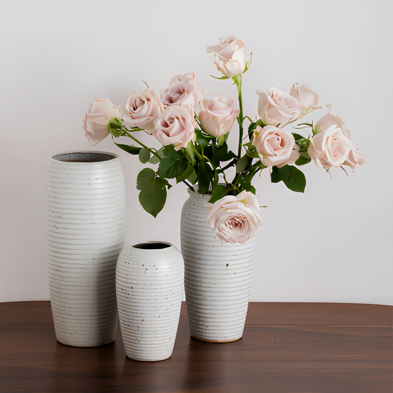 Wabi-Sabi Textured Ceramic Vase - Minimalist Ribbed Flower Pot for Home Decor