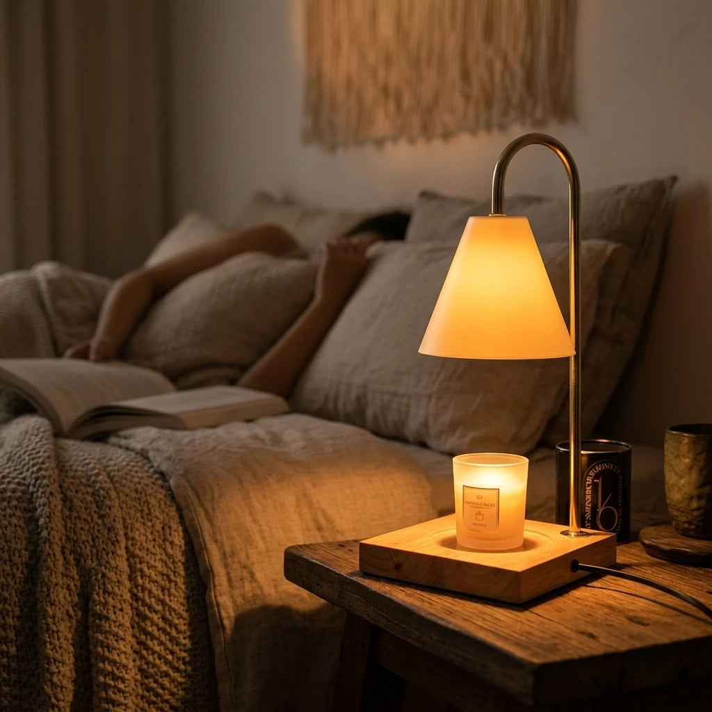 VIVISOUL Nordic Wood Candle Warmer Lamp - Dimmable & Timer