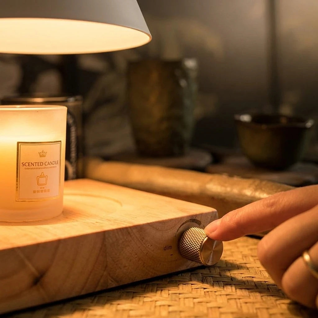 VIVISOUL Nordic Wood Candle Warmer Lamp - Dimmable & Timer