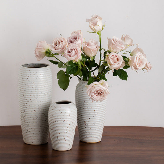 Wabi-Sabi Textured Ceramic Vase - Minimalist Ribbed Flower Pot for Home Decor