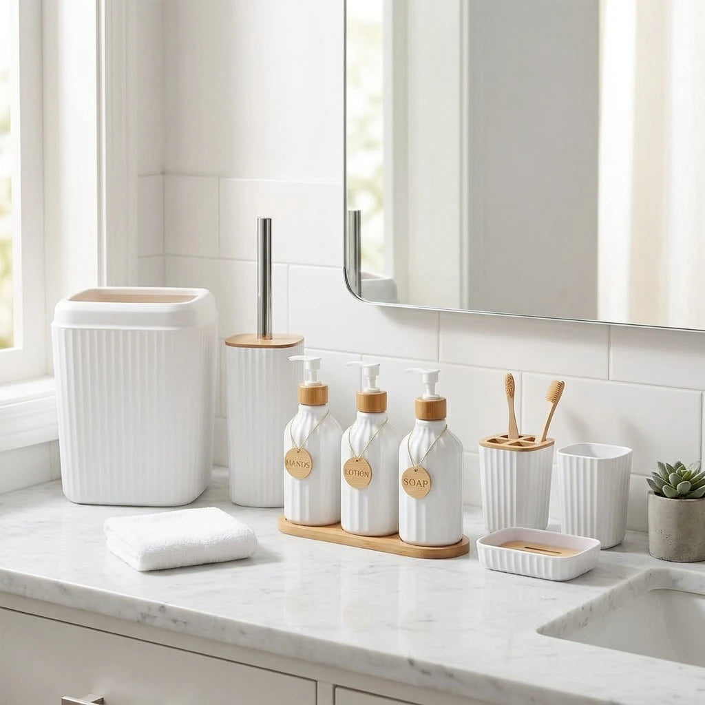 6-Piece Complete Minimalist Bathroom Accessory Set - Arctic White