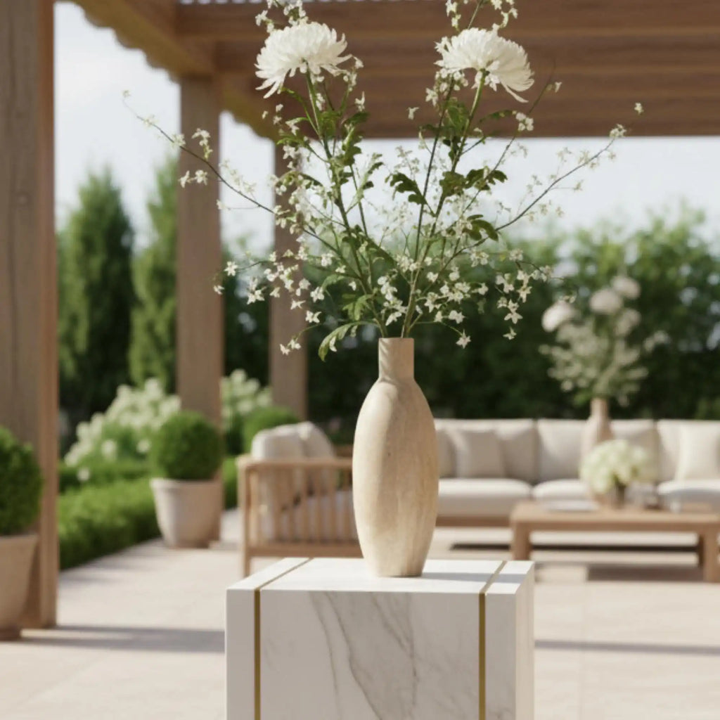 VIVISOUL Sculptural Natural Travertine Vase - Handcrafted Abstract Stone Art