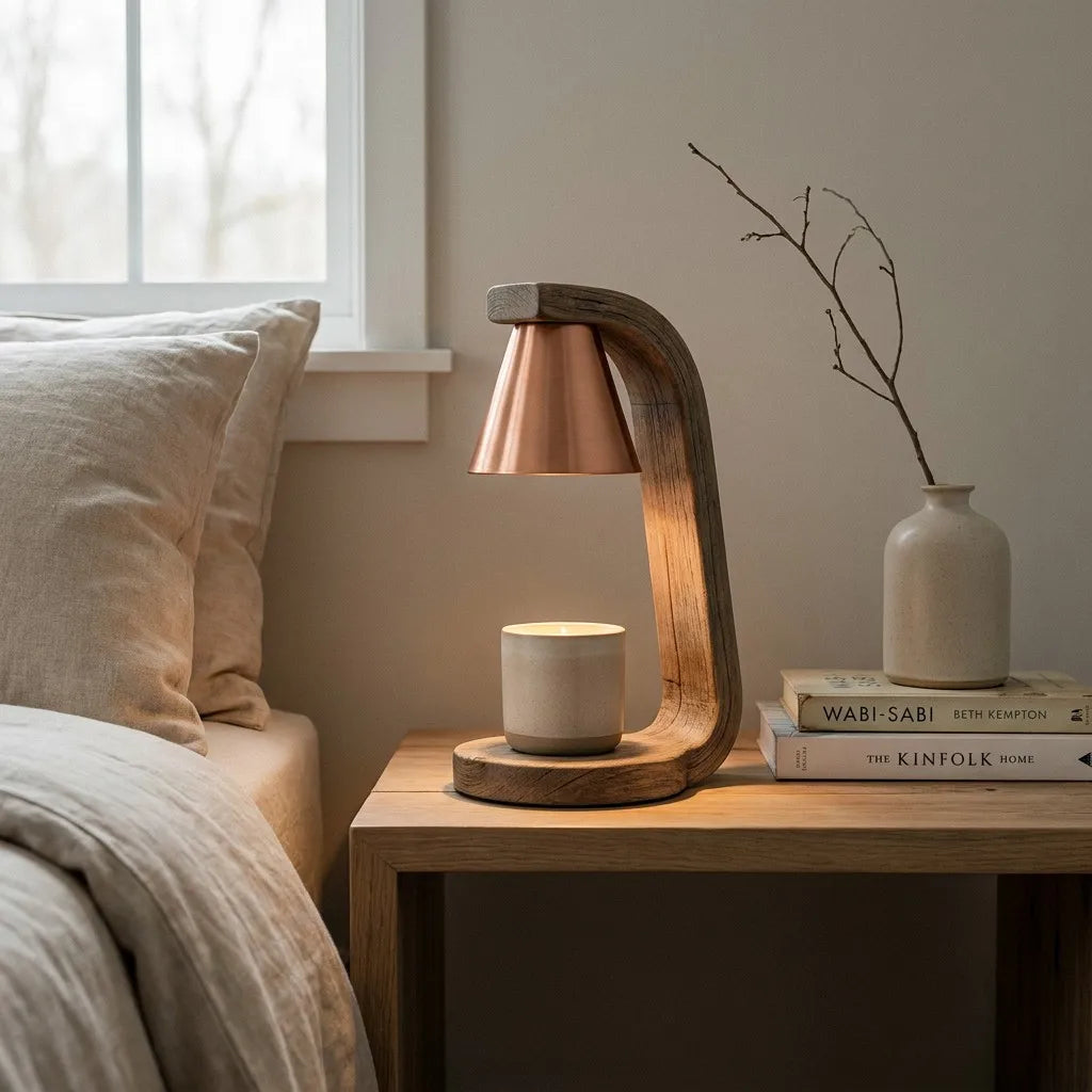 VIVISOUL Nordic Wood Candle Warmer Lamp - Dimmable & Timer