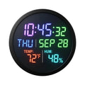10-Inch RGB LED Digital Wall Clock, Modern Smart Decor with Remote Control, Temp Humidity Date Display, Auto-Brightness Circular LED Clock