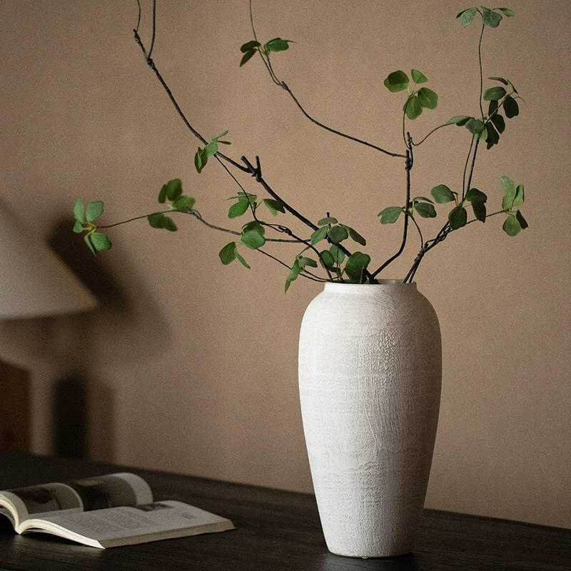Wabi-Sabi Textured Ceramic Vase - Minimalist Ribbed Flower Pot for Home Decor