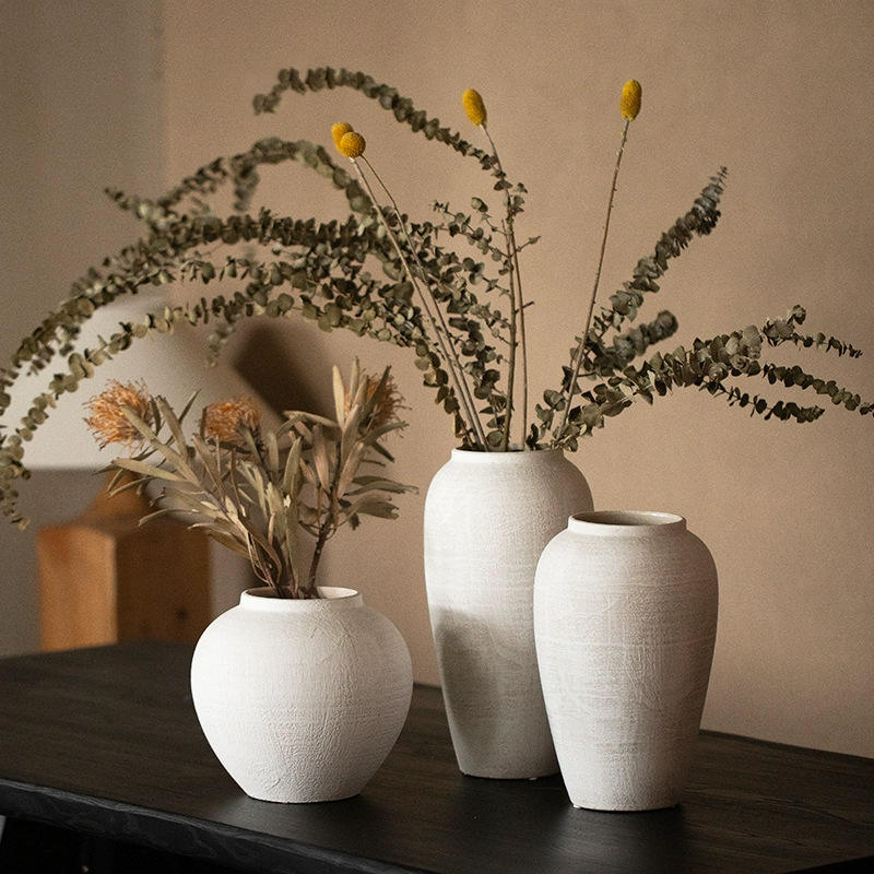 Wabi-Sabi Textured Ceramic Vase - Minimalist Ribbed Flower Pot for Home Decor