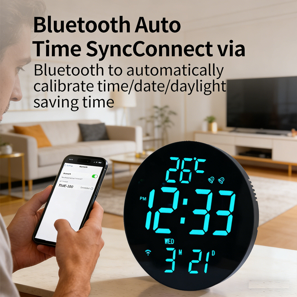 10-Inch RGB LED Digital Wall Clock, Modern Smart Decor with Remote Control, Temp Humidity Date Display, Auto-Brightness Circular LED Clock
