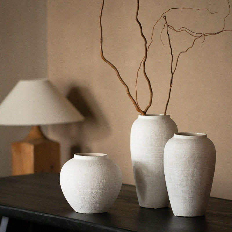 Wabi-Sabi Textured Ceramic Vase - Minimalist Ribbed Flower Pot for Home Decor