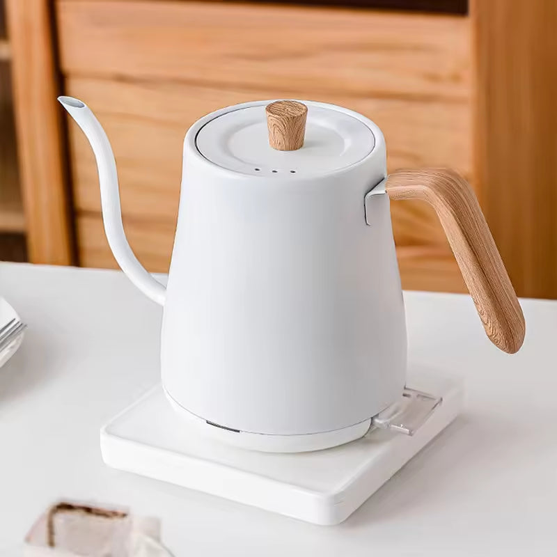 Nordic Birch-Handle Electric Kettle - Minimalist White Precision