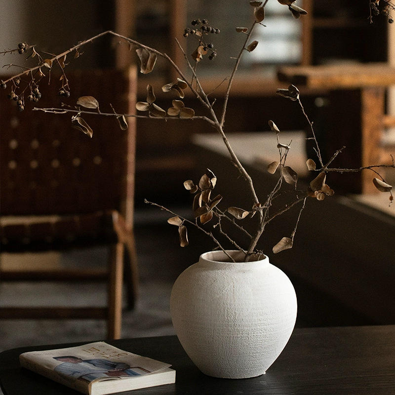 Wabi-Sabi Textured Ceramic Vase - Minimalist Ribbed Flower Pot for Home Decor