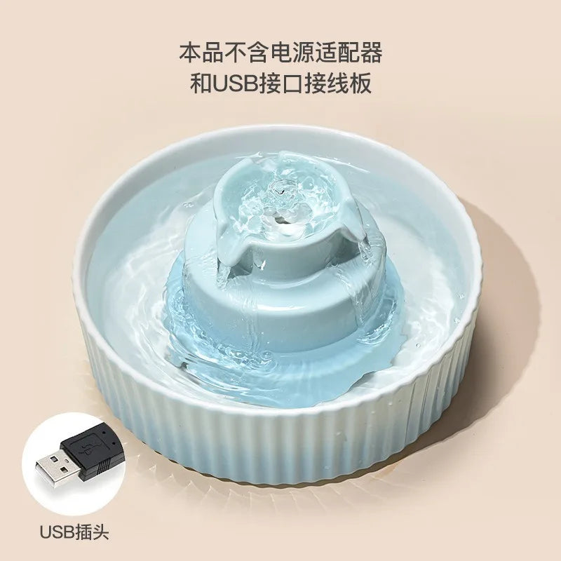 VIVISOUL Cordless Ceramic Smart Pet Fountain 鈥?Organic Stoneware Water Dispenser for Cats & Dogs, Silent Wireless Pet Wellness