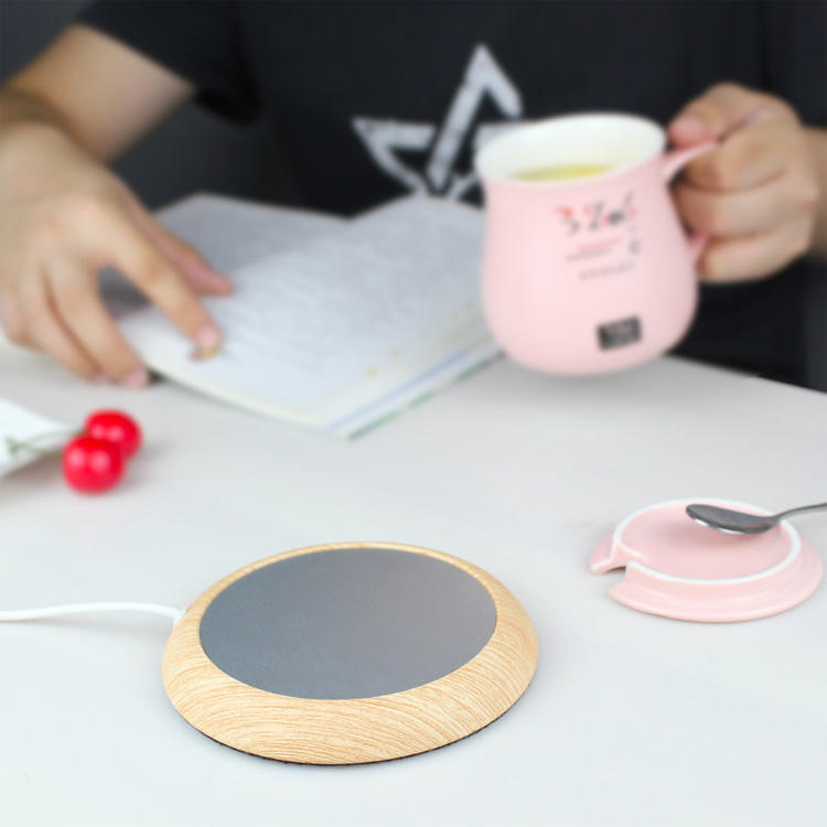 Smart Digital Display Constant Temperature Coaster - Warm Wood Edition