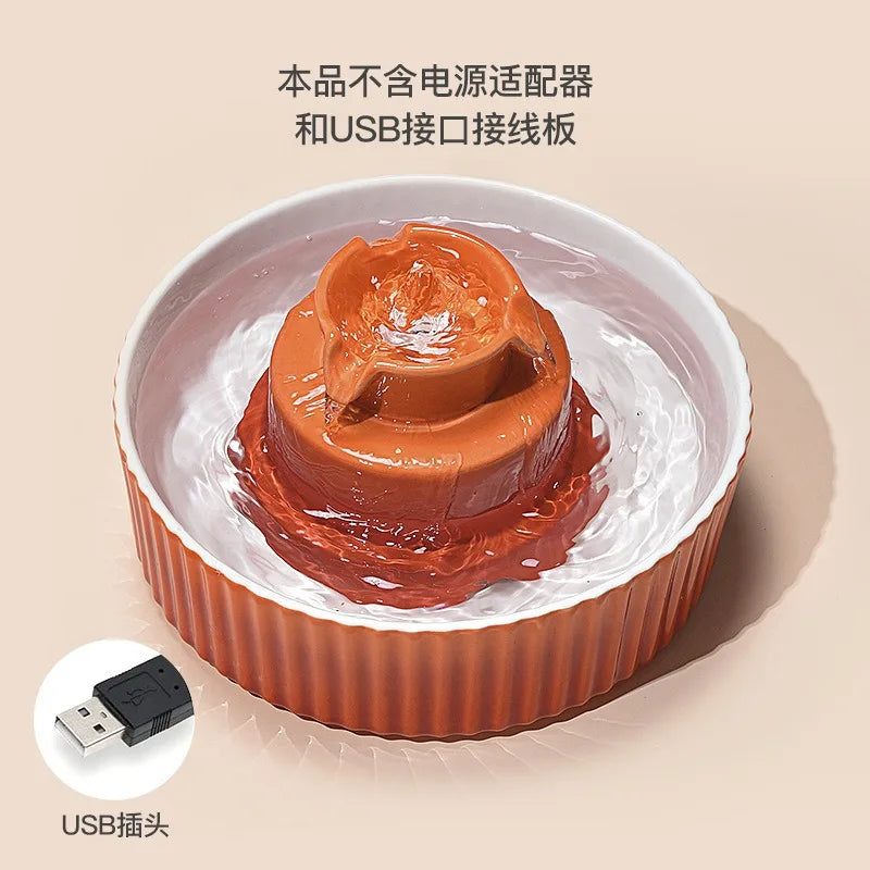 VIVISOUL Cordless Ceramic Smart Pet Fountain 鈥?Organic Stoneware Water Dispenser for Cats & Dogs, Silent Wireless Pet Wellness